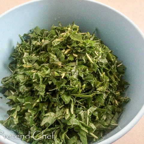 shredded green amaranth leaves