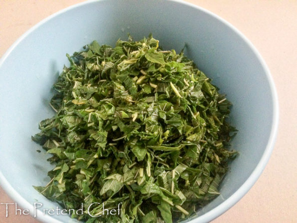 shredded green amaranth leaves