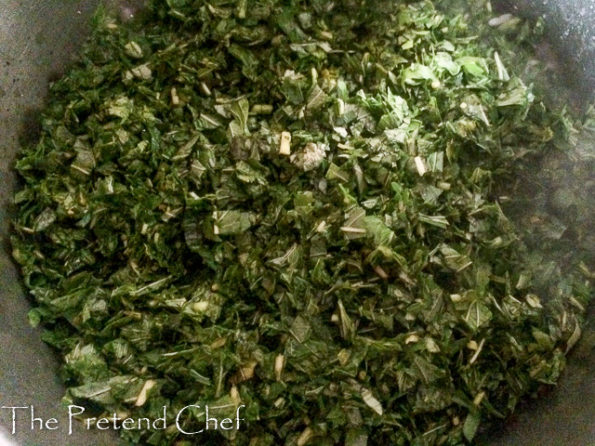 Green leafy vegetable rice in a pot