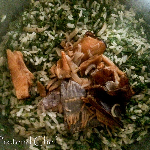 Green leafy vegetable rice with dry fish