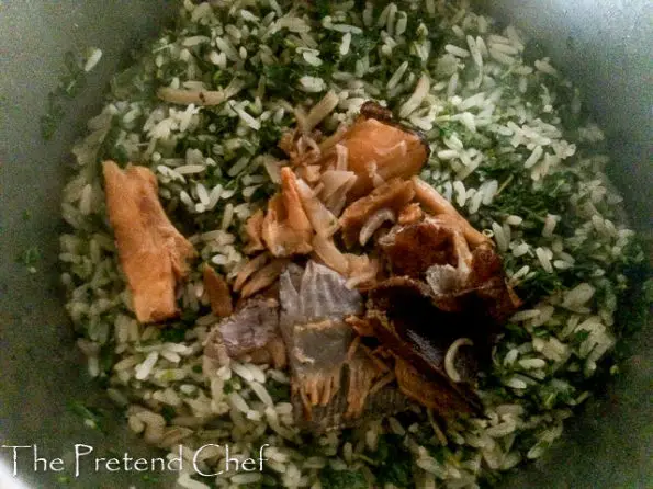 Green leafy vegetable rice with dry fish