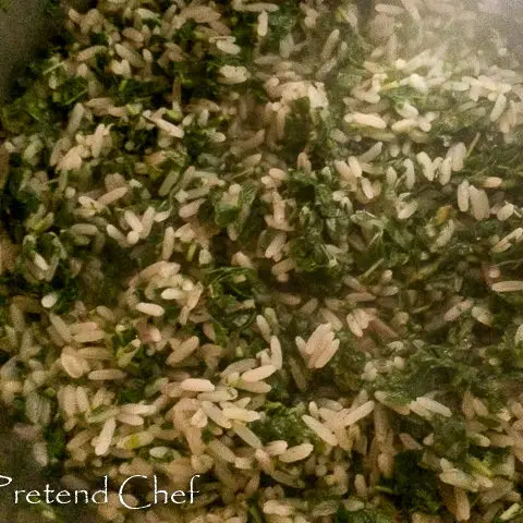 Green leafy vegetable rice in a pot