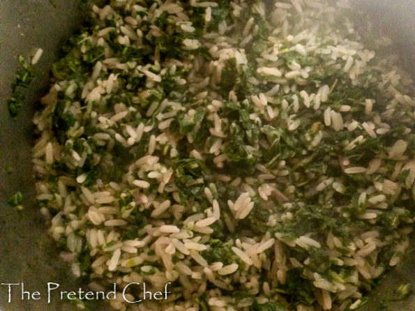 Green leafy vegetable rice in a pot