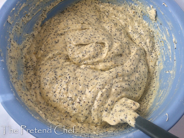 Batter of Lemon poppyseed cake in a bowl