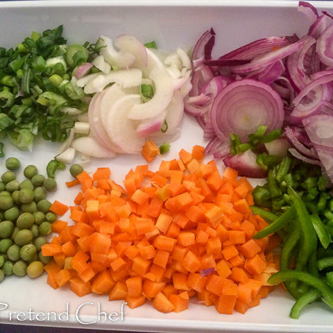 chopped vegetables for peppered mixed meat