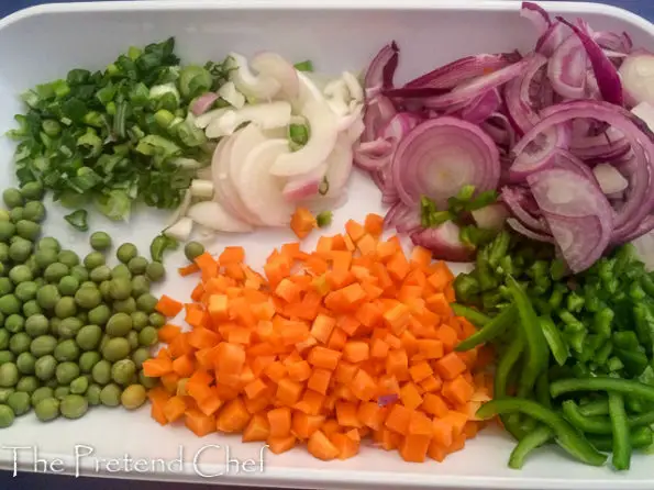 chopped vegetables for peppered mixed meat