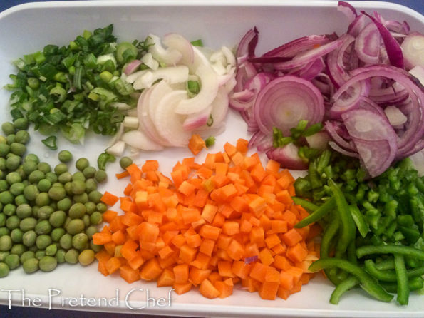 chopped vegetables for peppered mixed meat