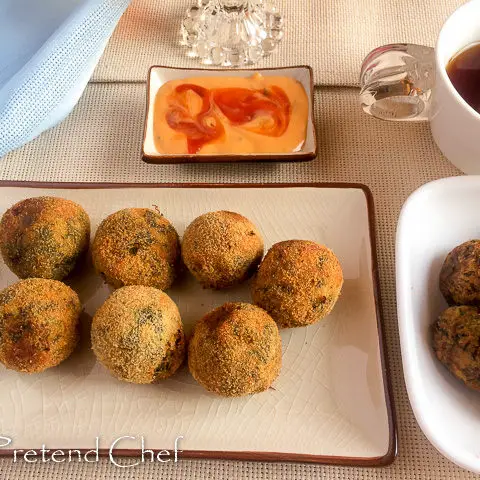 Crispy and light as air uncooked potato green vegetable balls