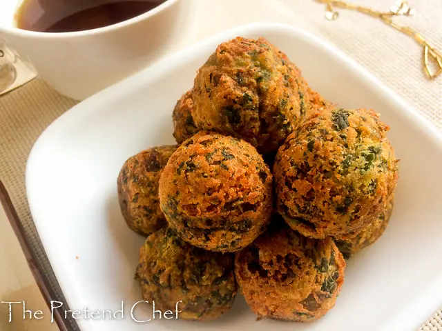 Crispy and light as air uncooked potato green vegetable balls