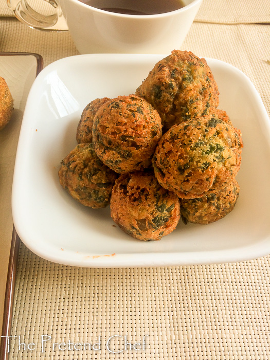 Crispy and light as air uncooked potato green vegetable balls