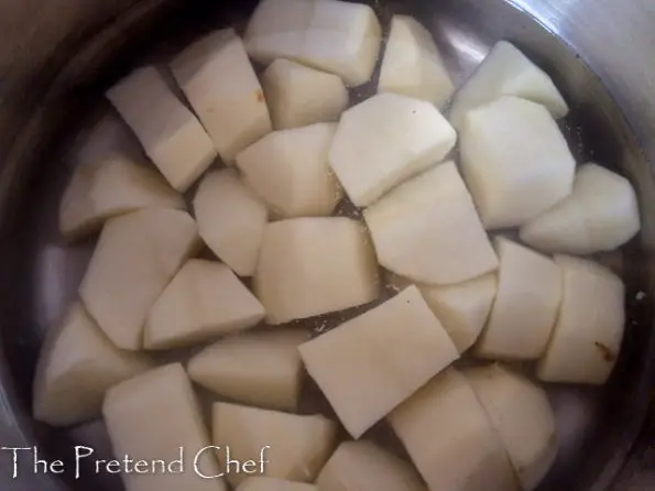 boiling potatoes in a pot