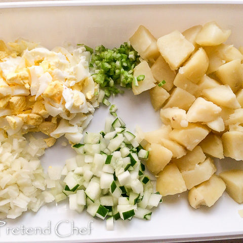 prepared ingredients for easy potato salad