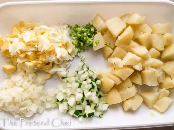 prepared ingredients for easy potato salad
