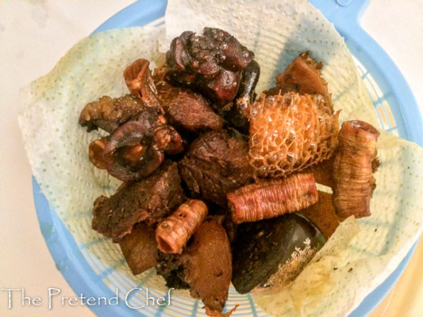 fried mixed meat for red ofada stew