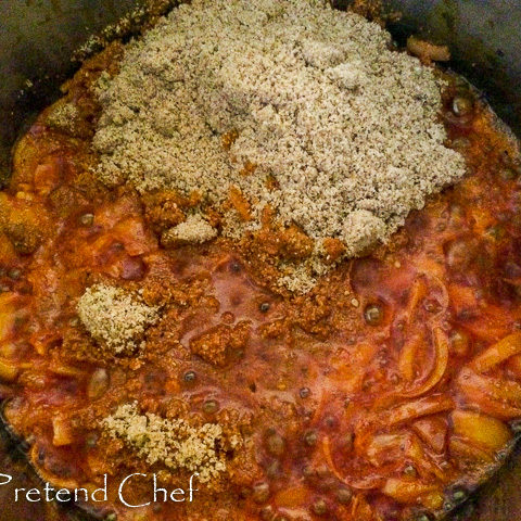 Esa soup, sesame seed soup cooking in a pot