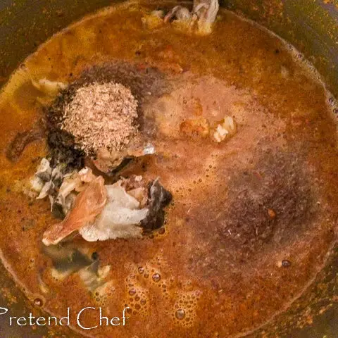 Esa soup, sesame seed soup cooking in a pot