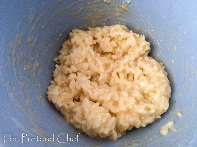 sweet rice fritters batter in a bowl