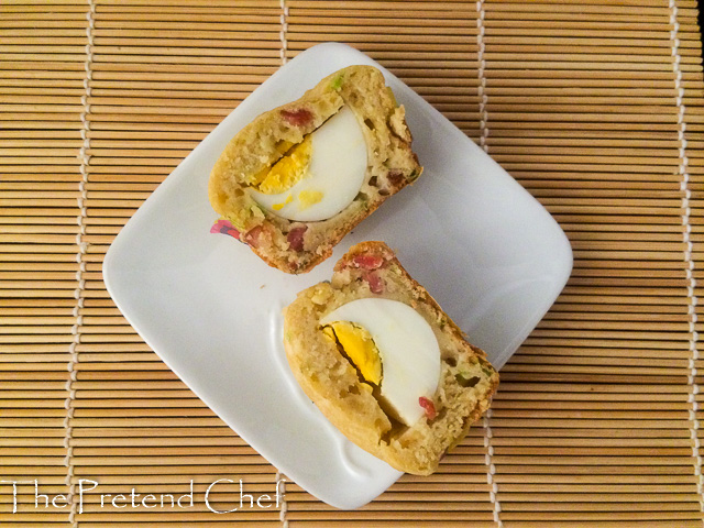 savoury bacon and egg muffins sliced open