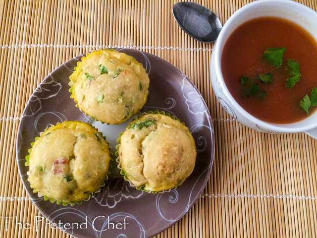 savoury bacon and egg muffins with tomato soup