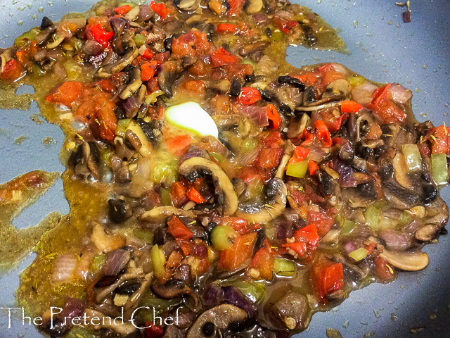 Healthy Mushroom hash, mushroom sauce in a saucepan