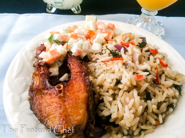 Flavourful and Aromatic fish curry leaf rice