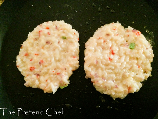 Cooked Rice Pancake with Leftover Rice frying ion a pan