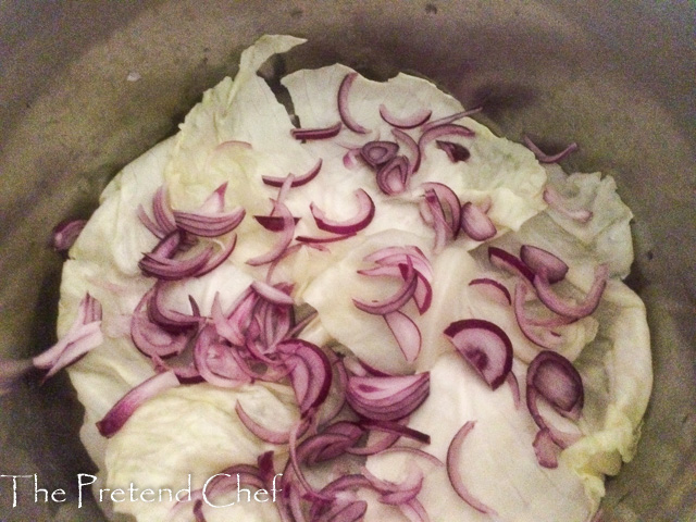 cabbage and onions in a pot