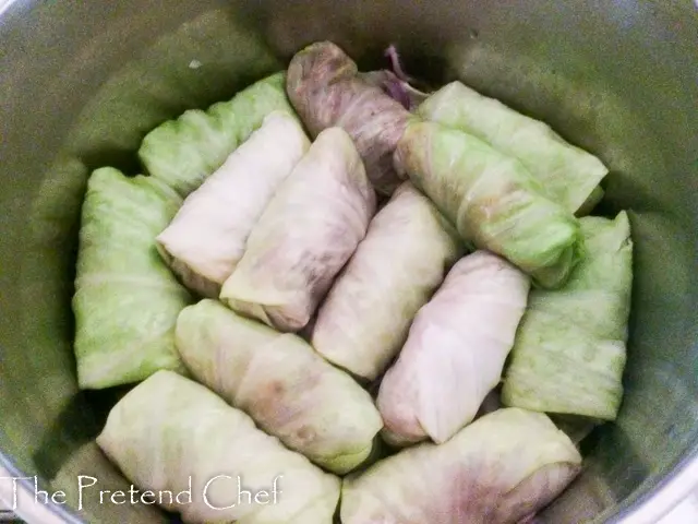 Raw Stuffed Cabbage roll in a pot