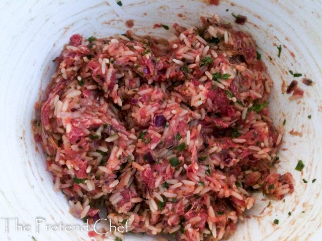 ingredients for Stuffed Cabbage roll mixed in a bowl