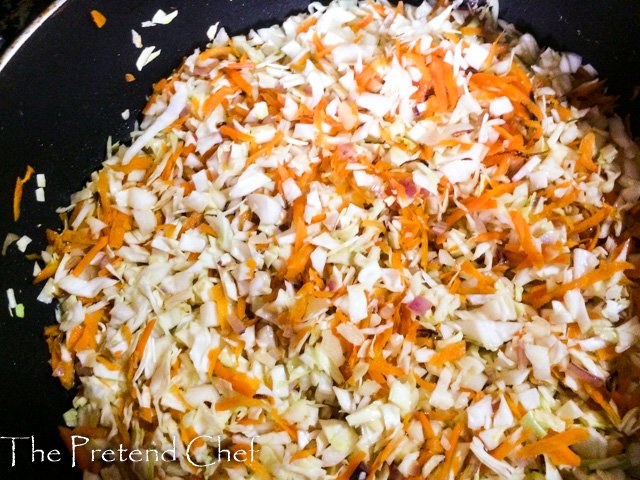 finely chopped vegetables frying