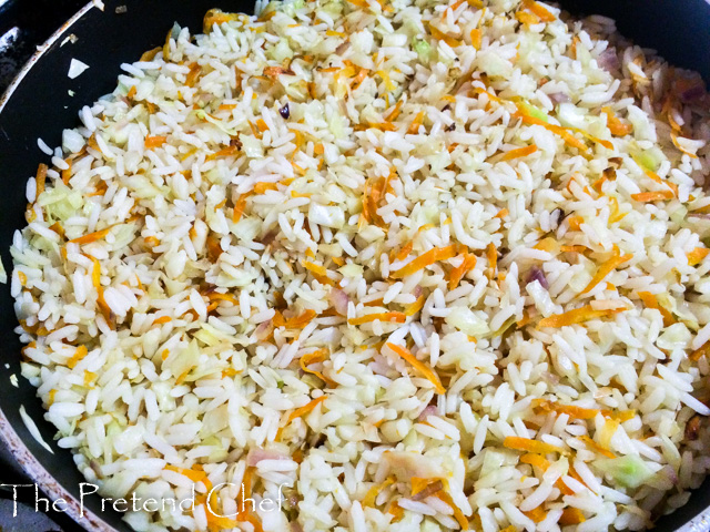vegetable rice in frying pan
