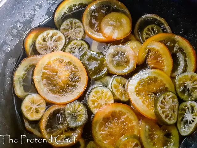 Candied Lemon slices soaking in syrup