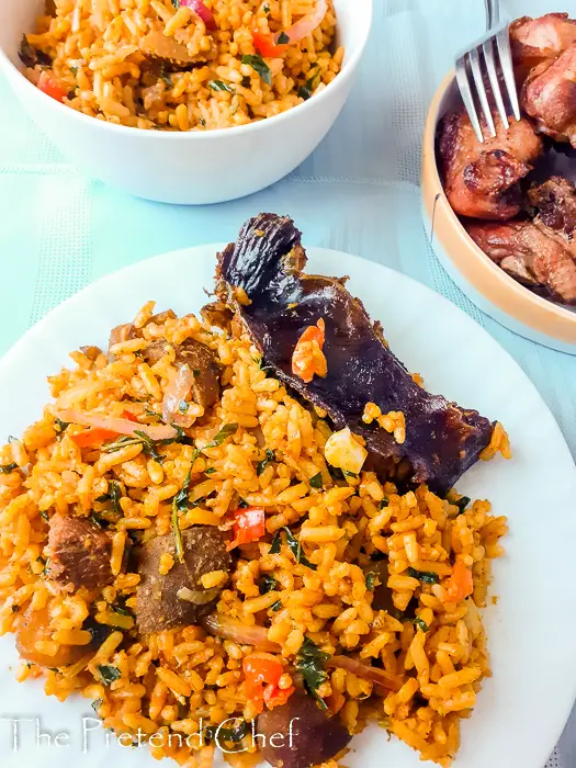 Tender, flavourful no-fail Banga Jollof Rice. Very easy to prepare.