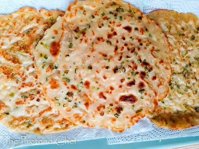 Chewy with crispy edges Spring onions pancake