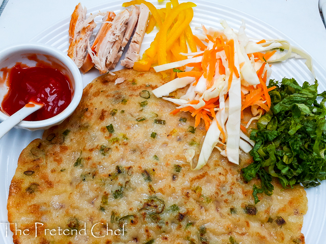 Spring onions pancake used as a wrap. Quick and easy