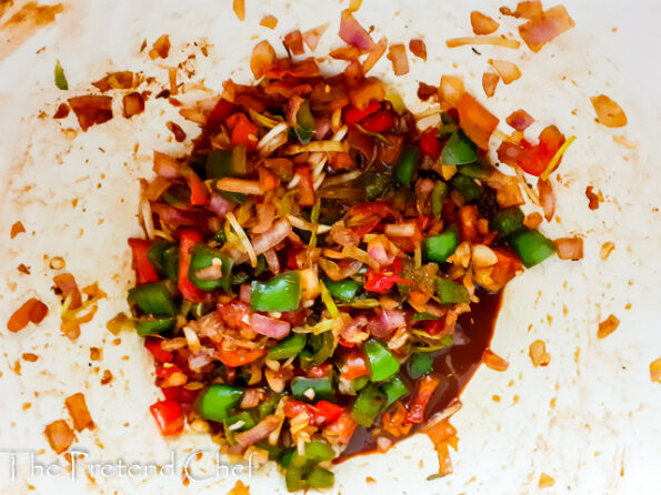 marinade for Jamaican brown stew chicken in a bowl