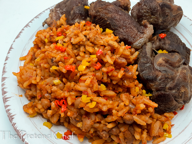 ingredients for Nigerian rice and beans jollof