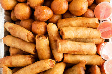 Nigerian party appetizers (small chops) in a tray