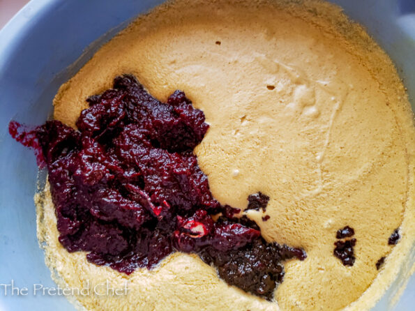 sorrel & fruit puree added toJamaican Sorrel Fruit Cake