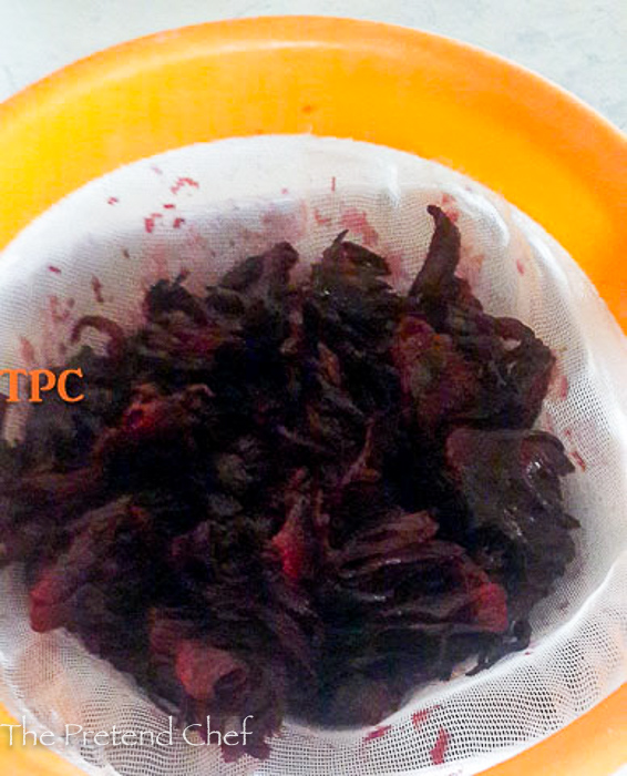 Zobo (sorrel) leaves in a sieve