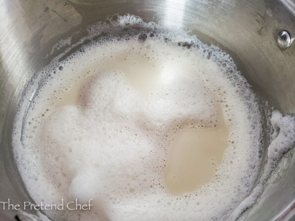 pureed awara boiling in a pot