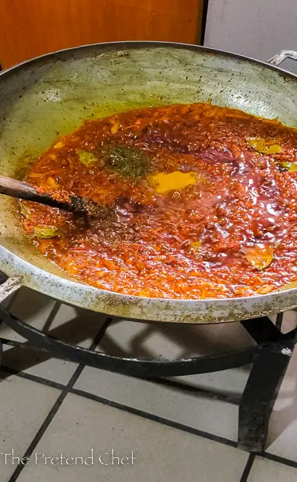 Fried stew in large frying pan