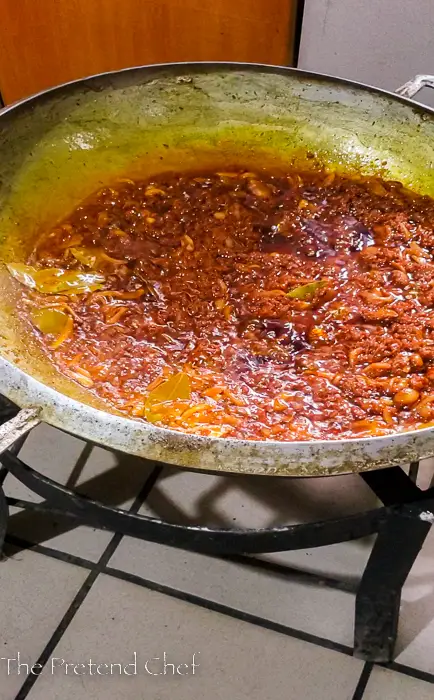 Fried stew in large frying pan