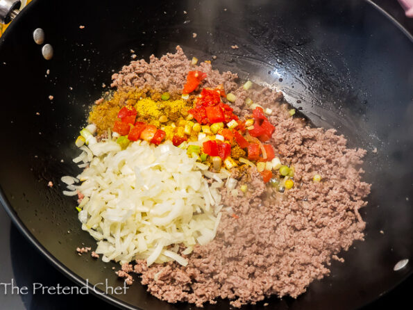 minced meat etc. frying over medium high heat