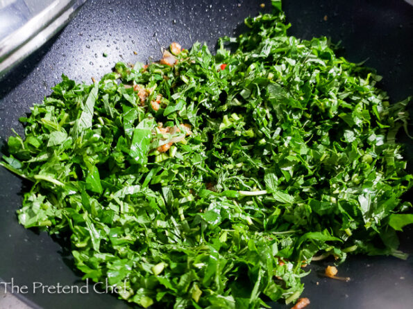 Callaloo in a saucepan